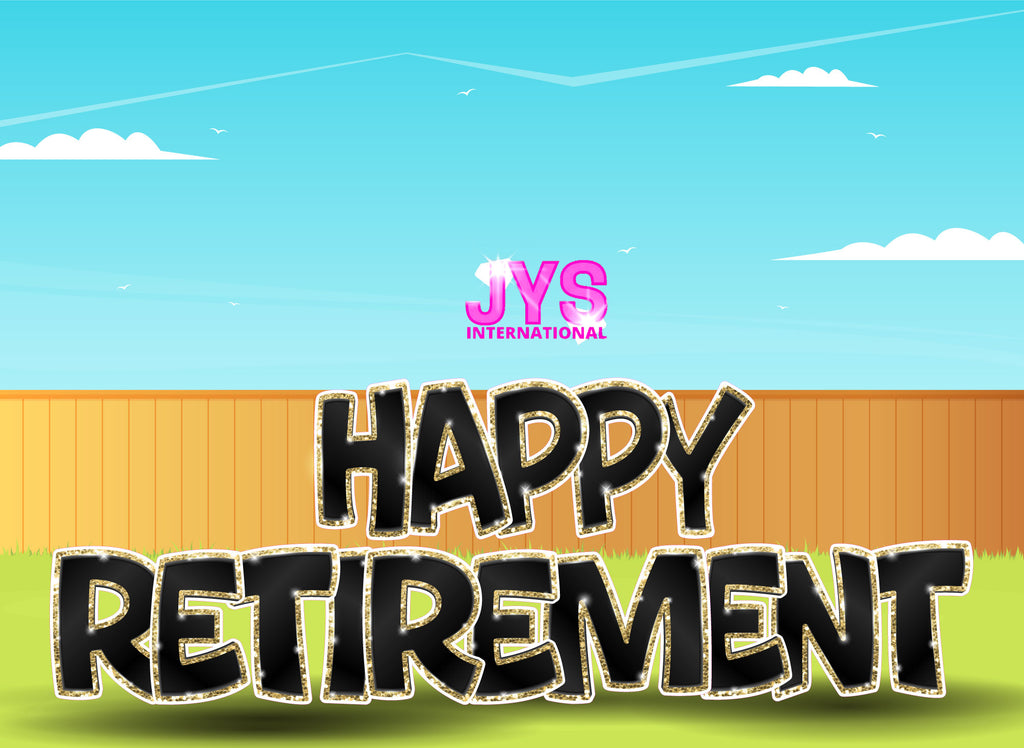 23”T Happy Retirement Fold: Black & Gold - Yard Card Signs by JYS International