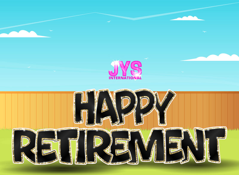 23”T Happy Retirement Fold: Black & Gold - Yard Card Signs by JYS International