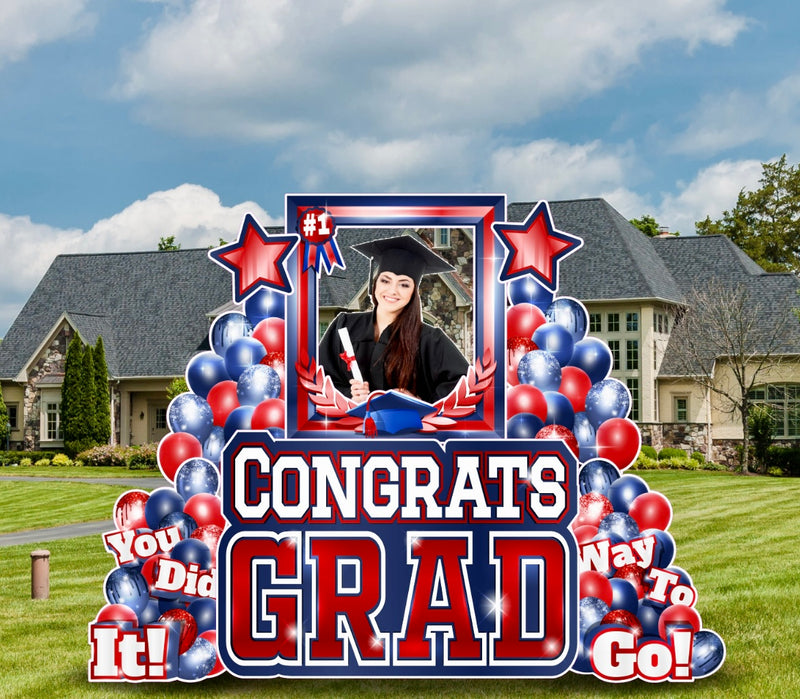 CONGRATS GRAD PHOTO OP SET: RED & NAVY - Yard Card Signs by JYS International