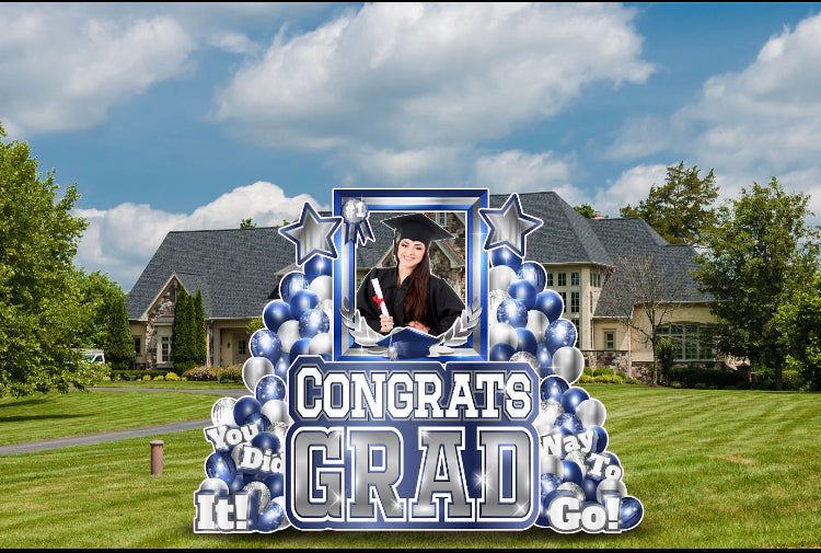 CONGRATS GRAD PHOTO OP SET: SILVER & NAVY - Yard Card Signs by JYS International