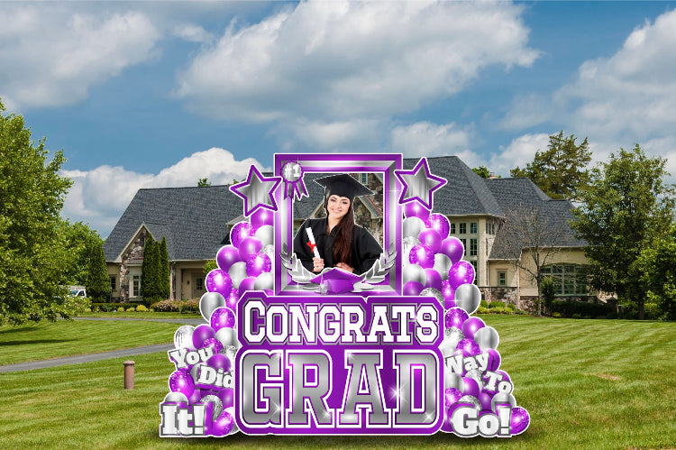 CONGRATS GRAD PHOTO OP SET: SILVER & PURPLE - Yard Card Signs by JYS International