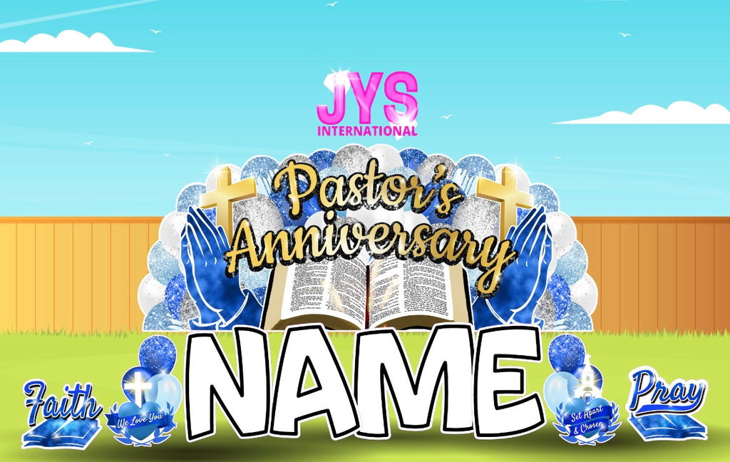 JYS OVERLOAD: PASTOR ANNIVERSARY(EZ FOLD - GOLD/BLUE) - Yard Card Signs by JYS International