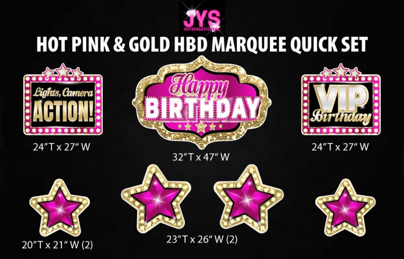 MARQUEE HAPPY BIRTHDAY QUICK SET: HOT PINK & GOLD - Yard Card Signs by JYS International