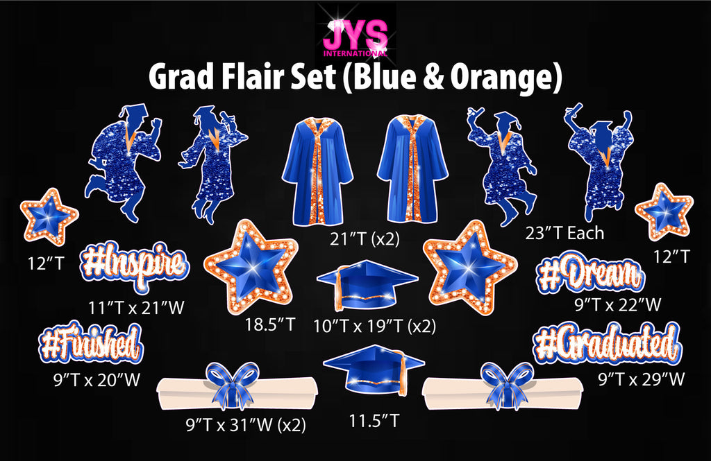 GRAD FLAIR: BLUE & ORANGE - Yard Card Signs by JYS International