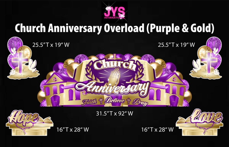 JYS OVERLOAD: CHURCH ANNIVERSARY (EZ FOLD - PURPLE/GOLD) - Yard Card Signs by JYS International